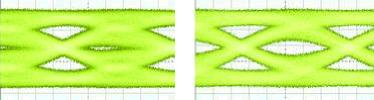 Figure 5. Eye diagrams &#8211; influence of stub length; a &#8211; stub effect at 10 Gbps; b &#8211; 1 mm shorter stub at 10 Gbps